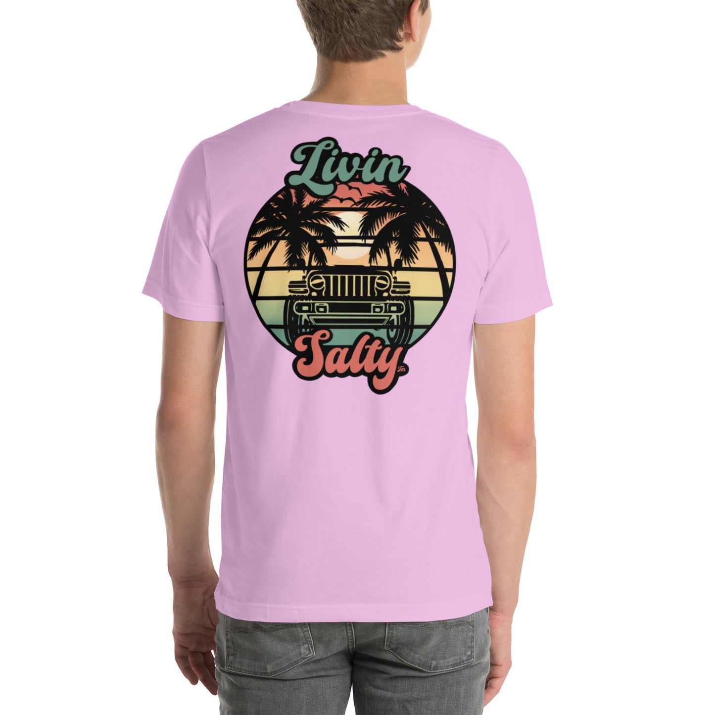 Unisex Livin Salty Jeep/Beach cotton t-shirt