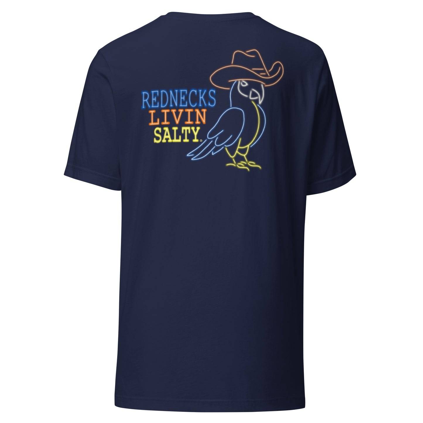 Unisex REDNECKS LIVIN SALTY Neon Parrot t-shirt