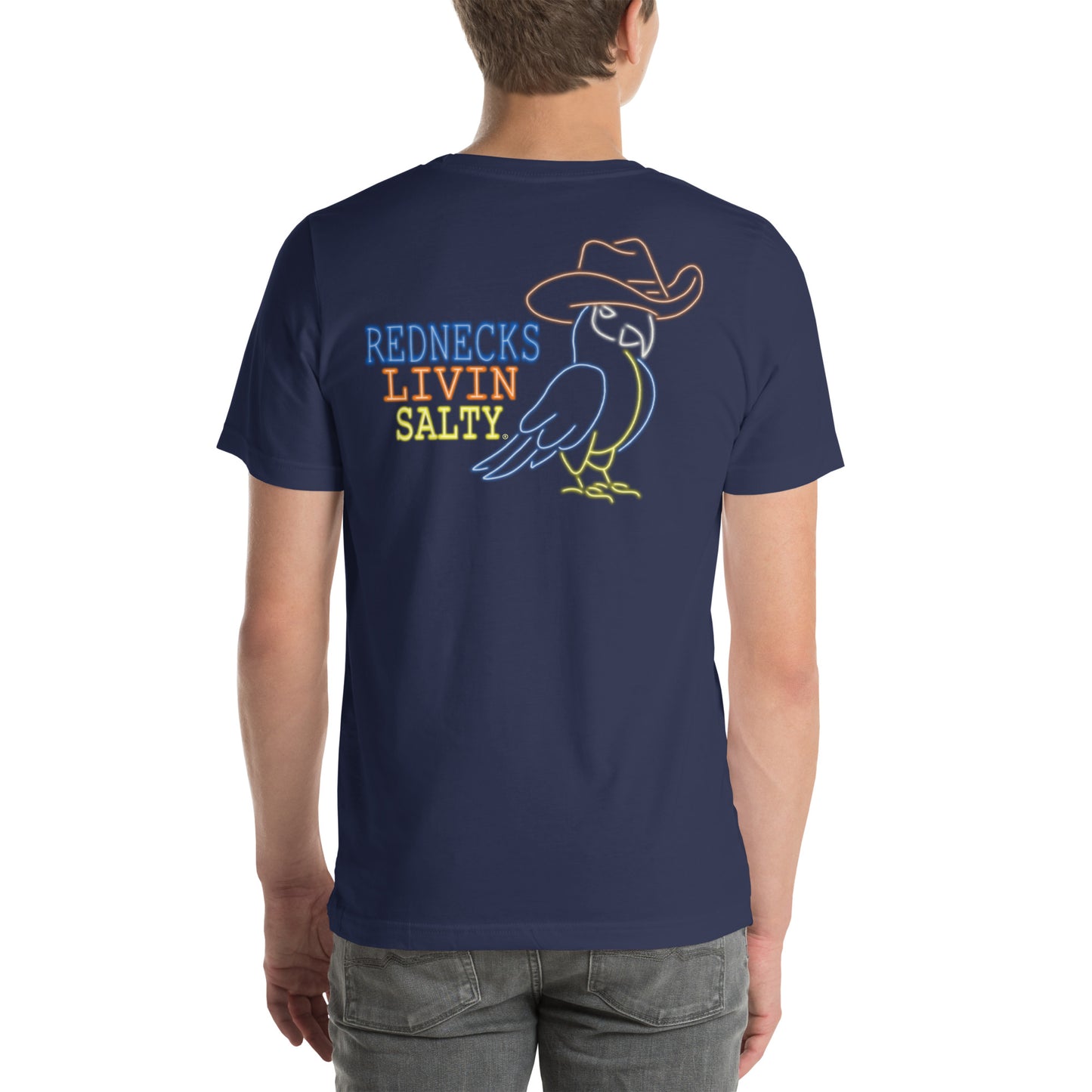Unisex REDNECKS LIVIN SALTY Neon Parrot t-shirt