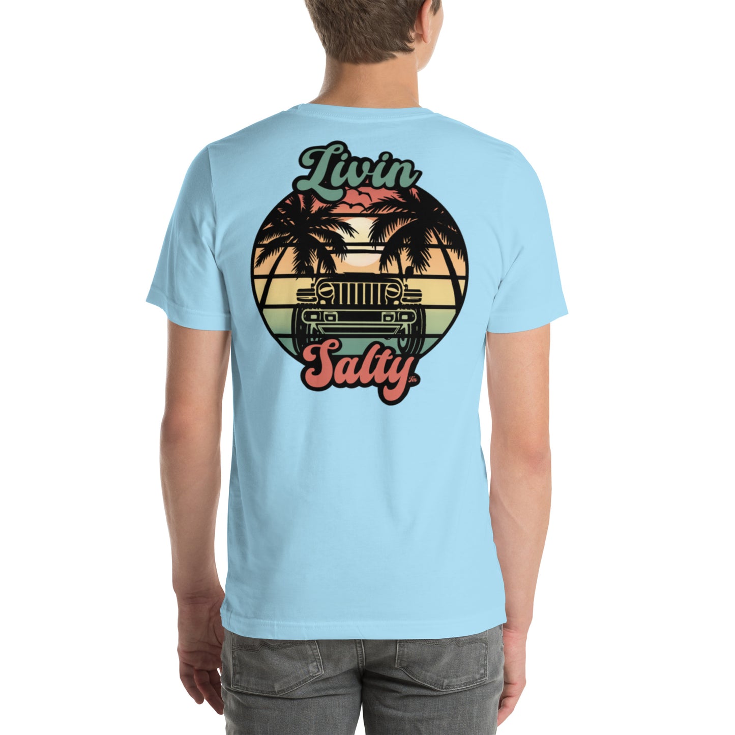 Unisex Livin Salty Jeep/Beach cotton t-shirt