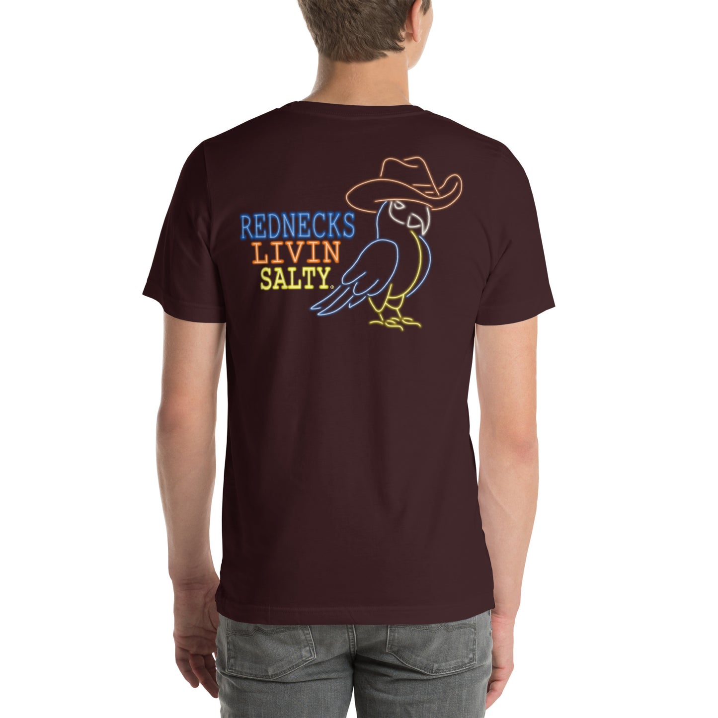 Unisex REDNECKS LIVIN SALTY Neon Parrot t-shirt