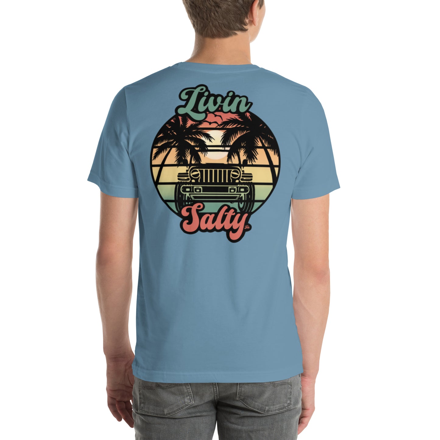 Unisex Livin Salty Jeep/Beach cotton t-shirt