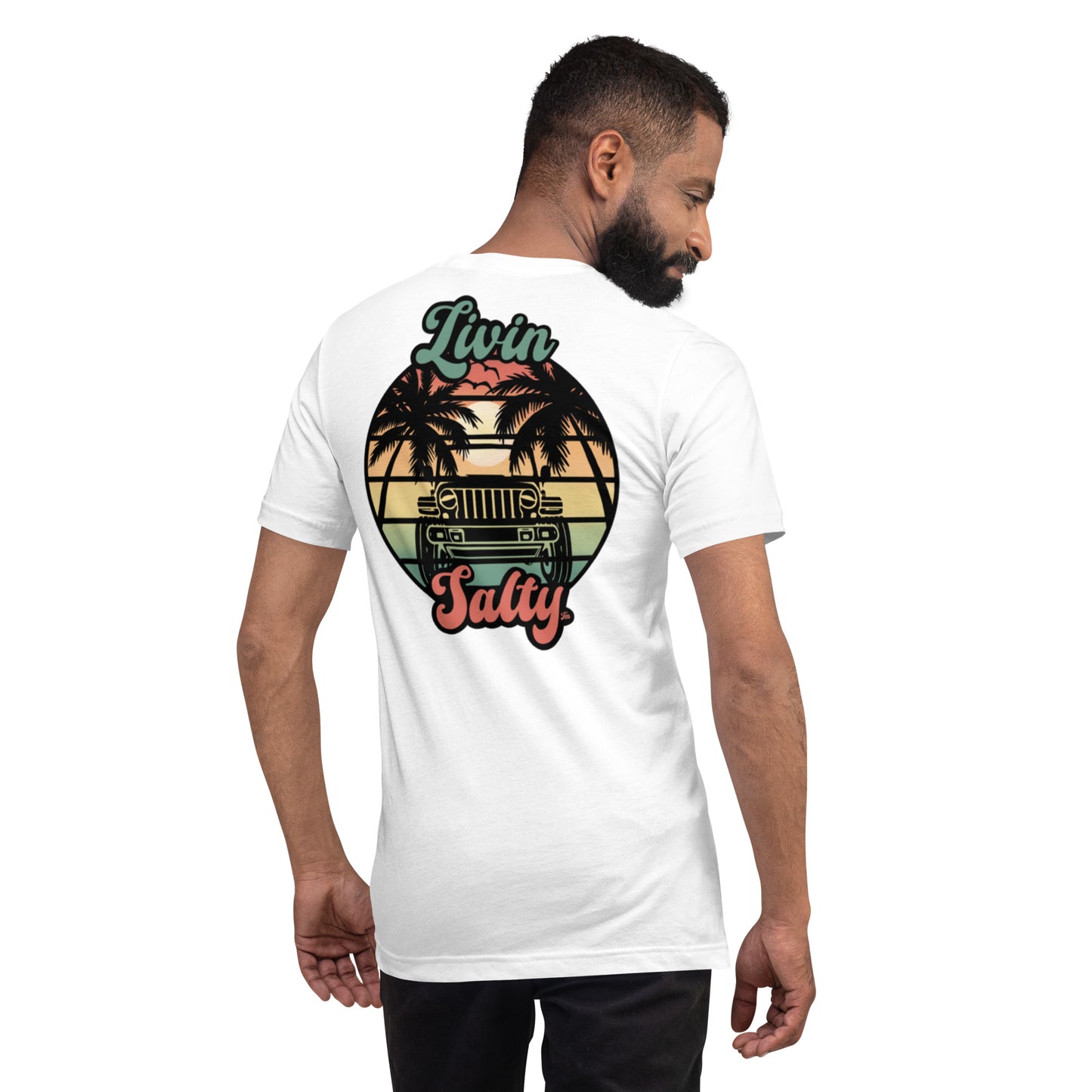 Unisex Livin Salty Jeep/Beach cotton t-shirt