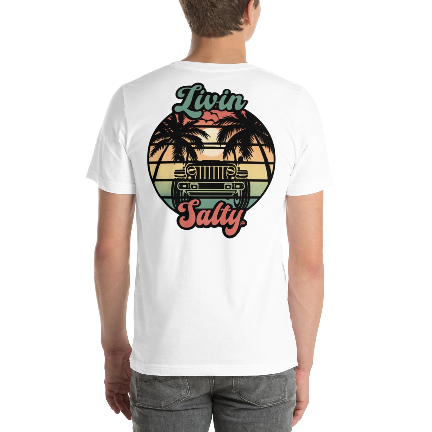 Unisex Livin Salty Jeep/Beach cotton t-shirt