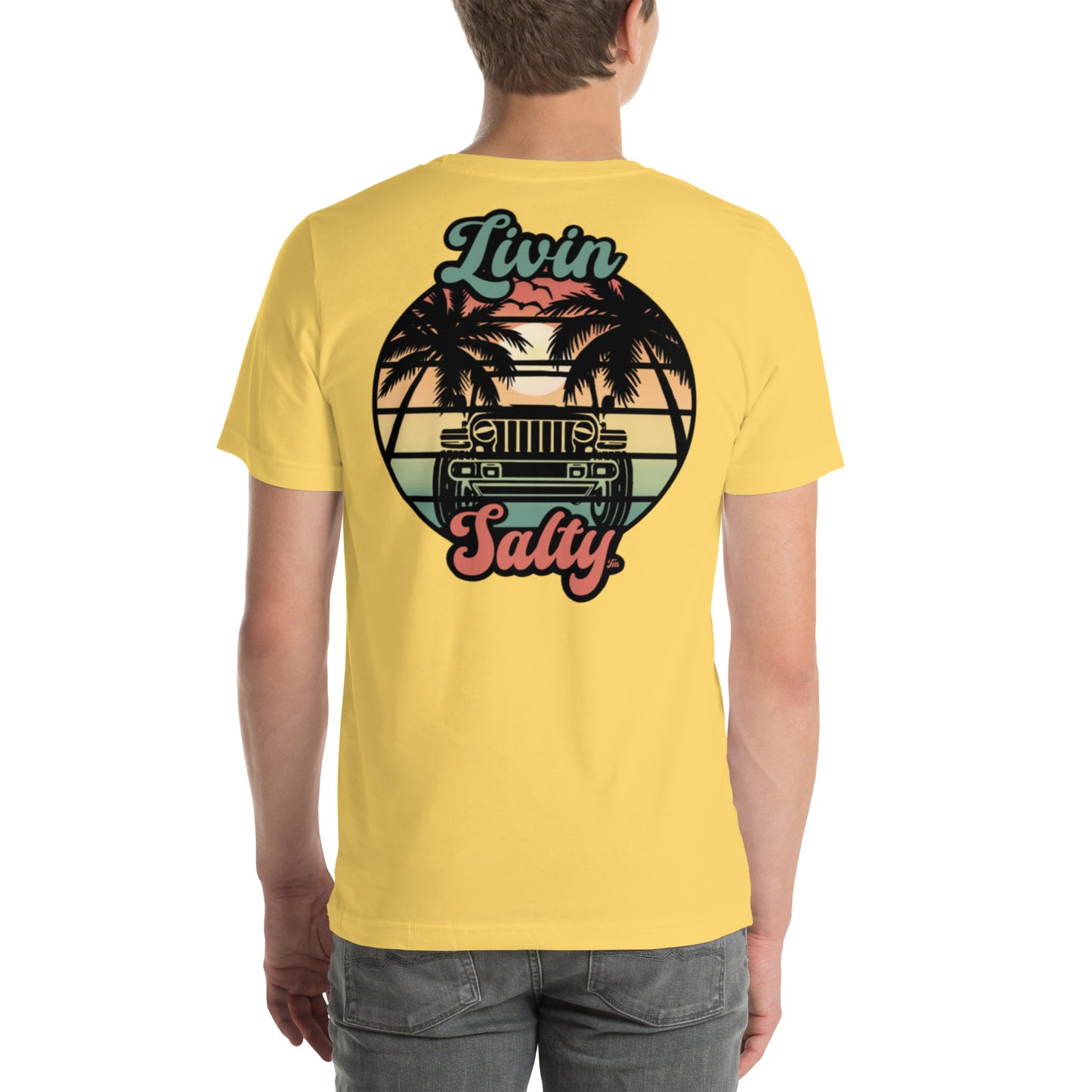 Unisex Livin Salty Jeep/Beach cotton t-shirt