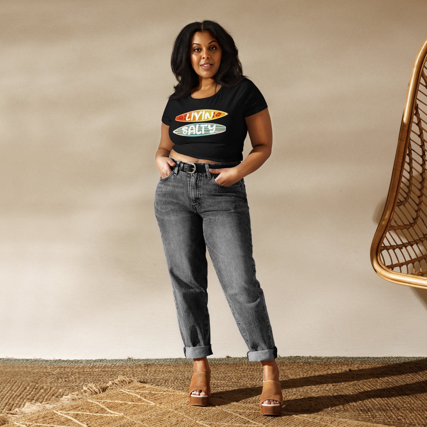 Women’s Crop Tee LIVIN SALTY Surf Boards