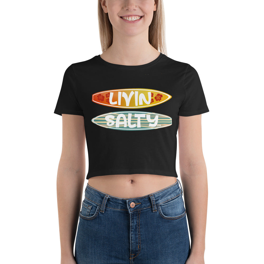 Women’s Crop Tee LIVIN SALTY Surf Boards