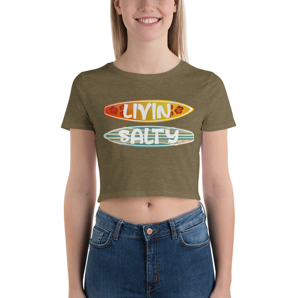 Women’s Crop Tee LIVIN SALTY Surf Boards