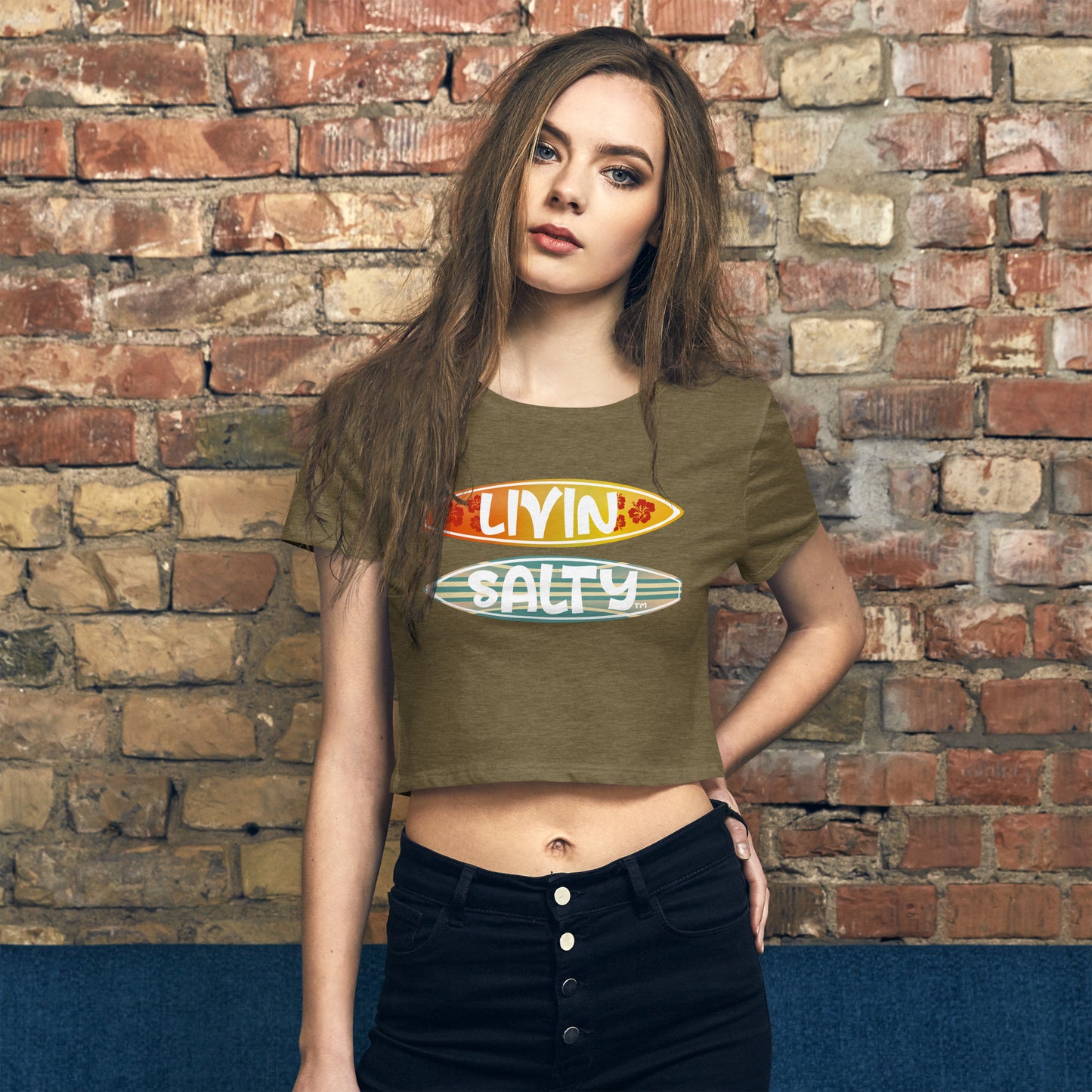 Women’s Crop Tee LIVIN SALTY Surf Boards
