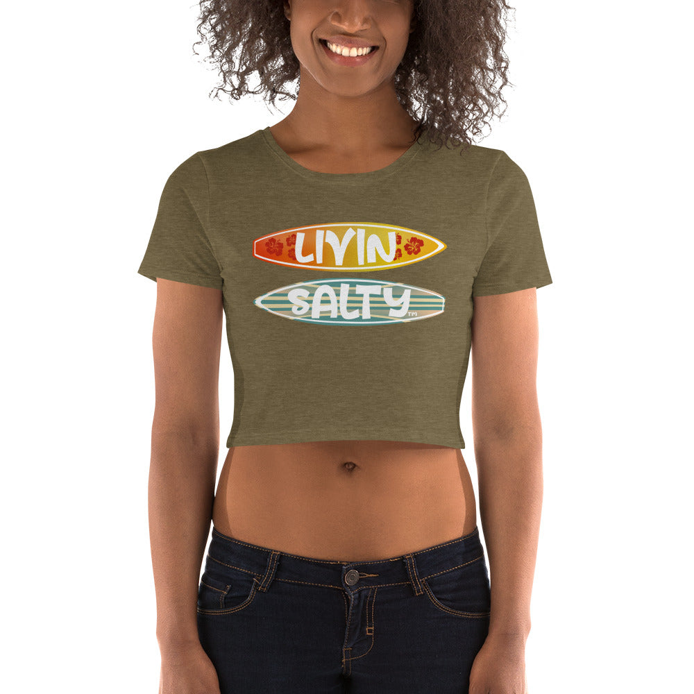 Women’s Crop Tee LIVIN SALTY Surf Boards