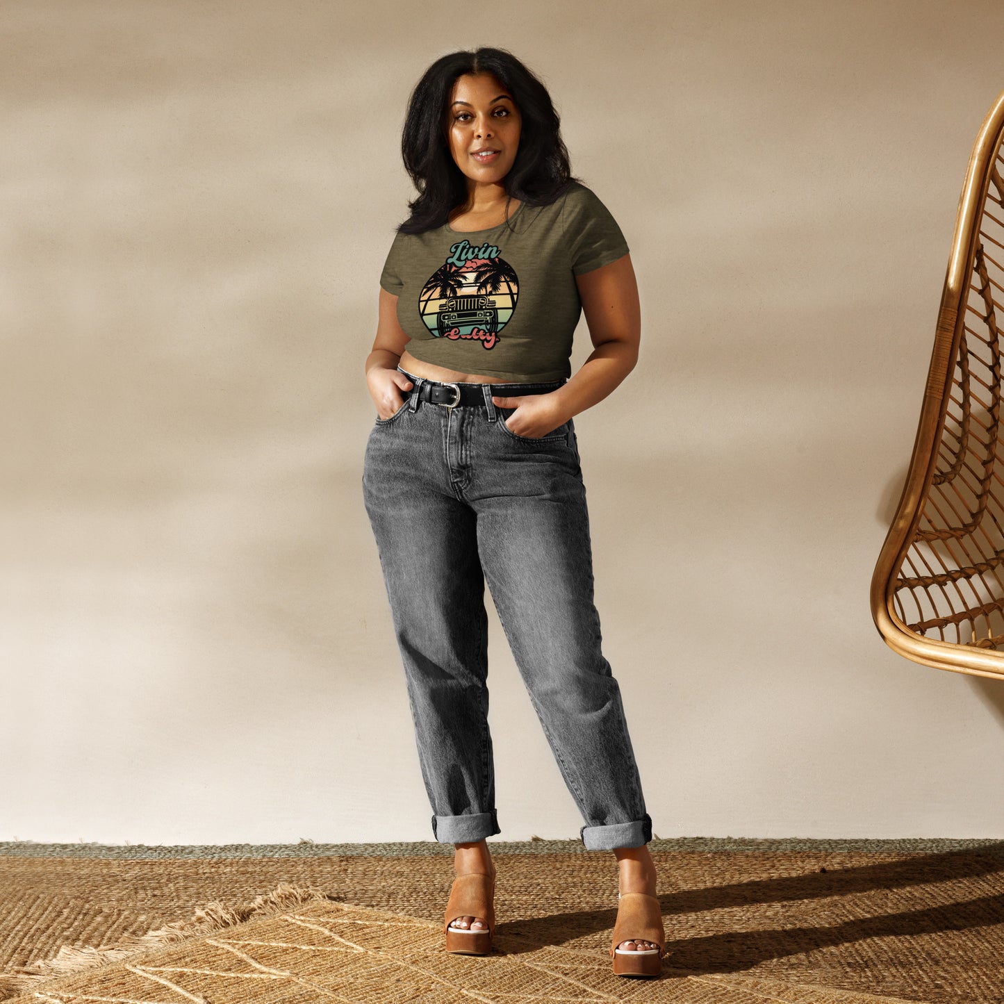 Women’s LIVIN SALTY Jeep/Beach Crop Tee