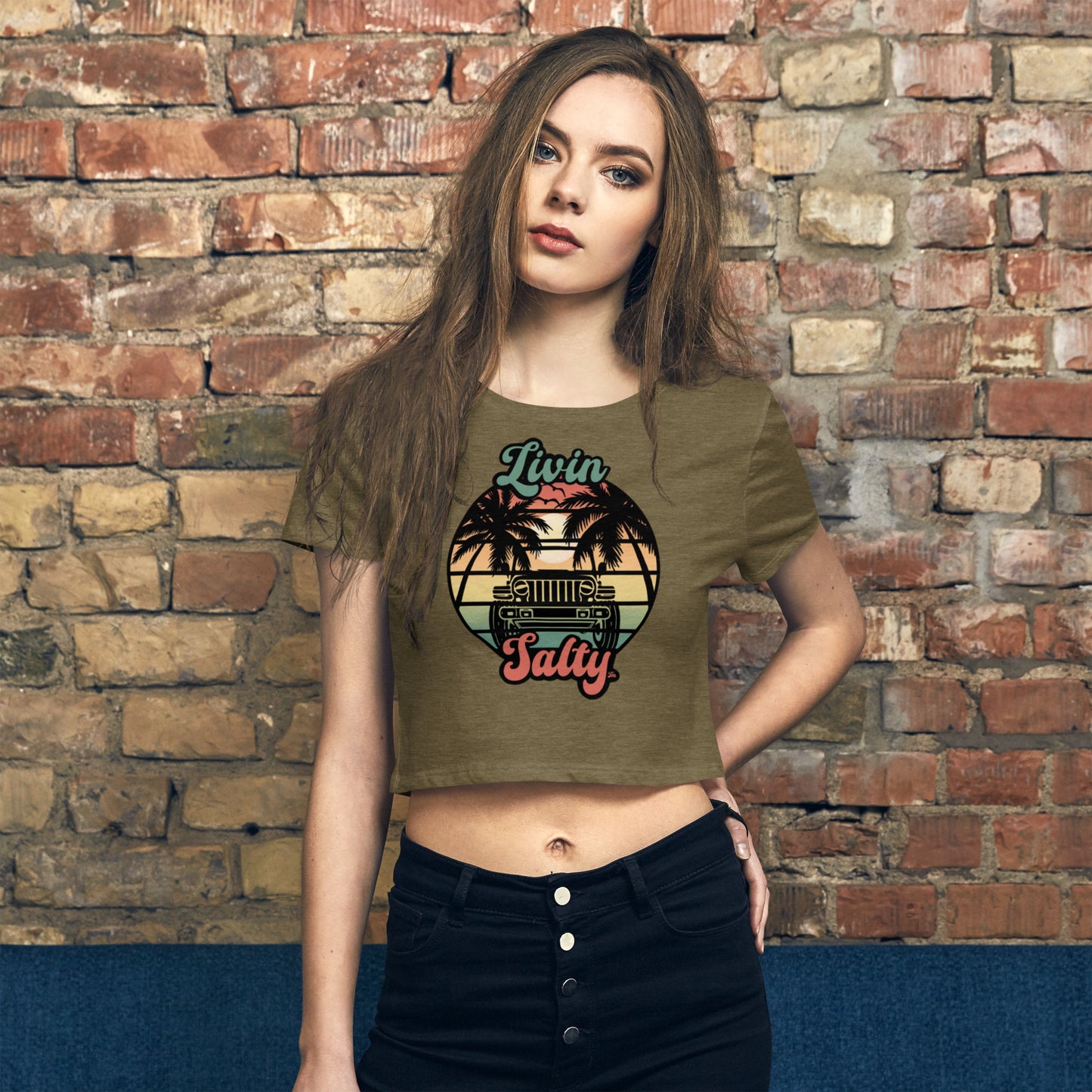 Women’s LIVIN SALTY Jeep/Beach Crop Tee