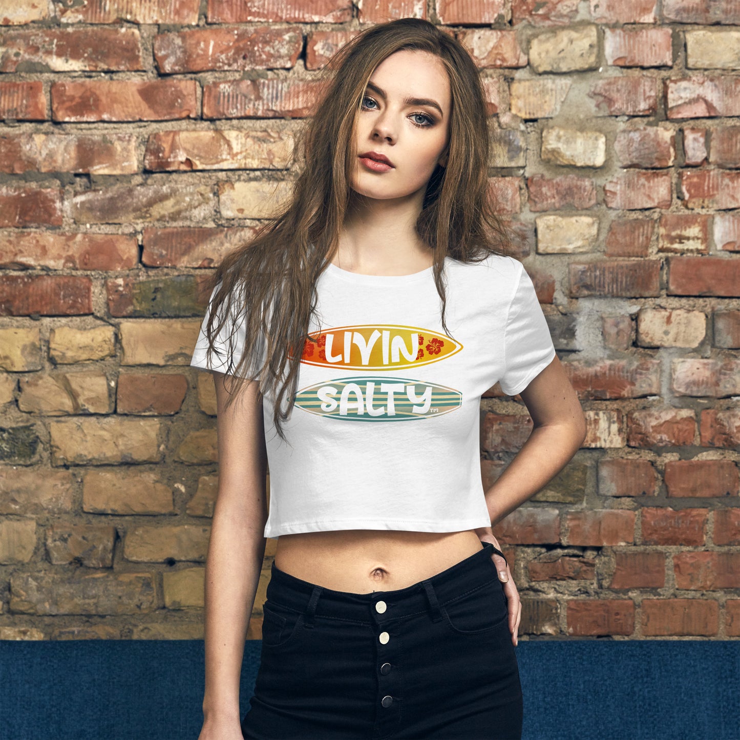 Women’s Crop Tee LIVIN SALTY Surf Boards