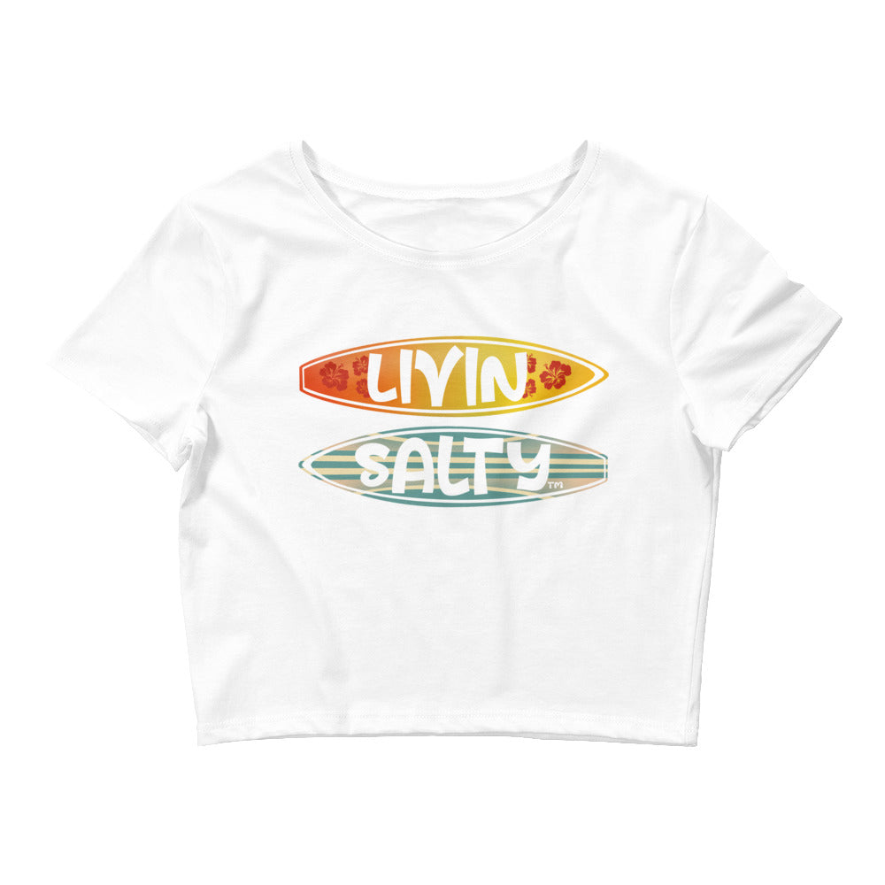 Women’s Crop Tee LIVIN SALTY Surf Boards