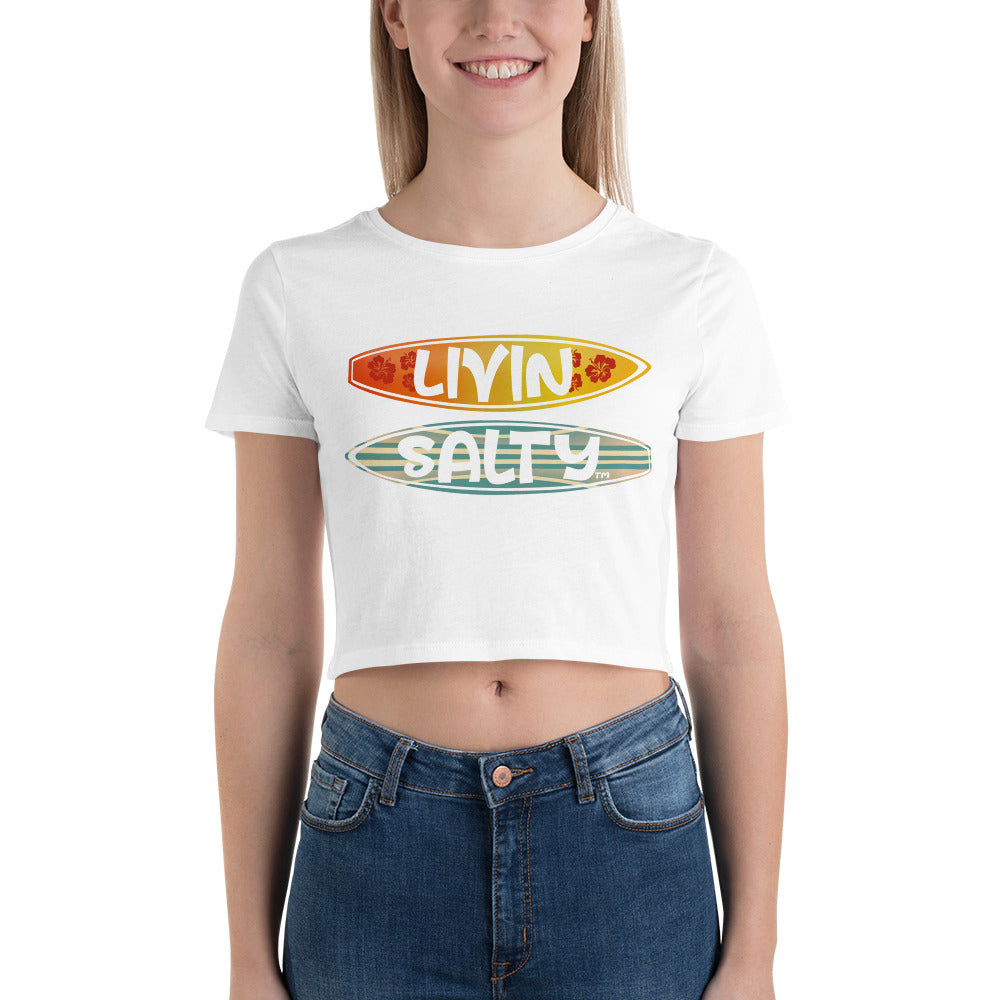 Women’s Crop Tee LIVIN SALTY Surf Boards