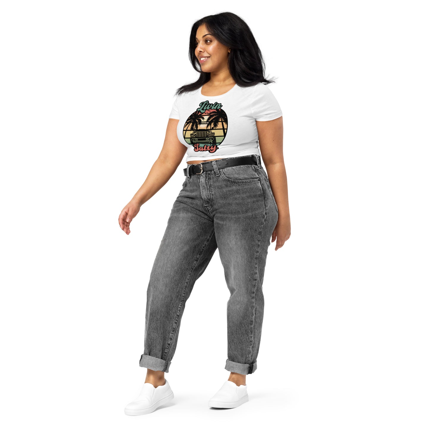 Women’s LIVIN SALTY Jeep/Beach Crop Tee