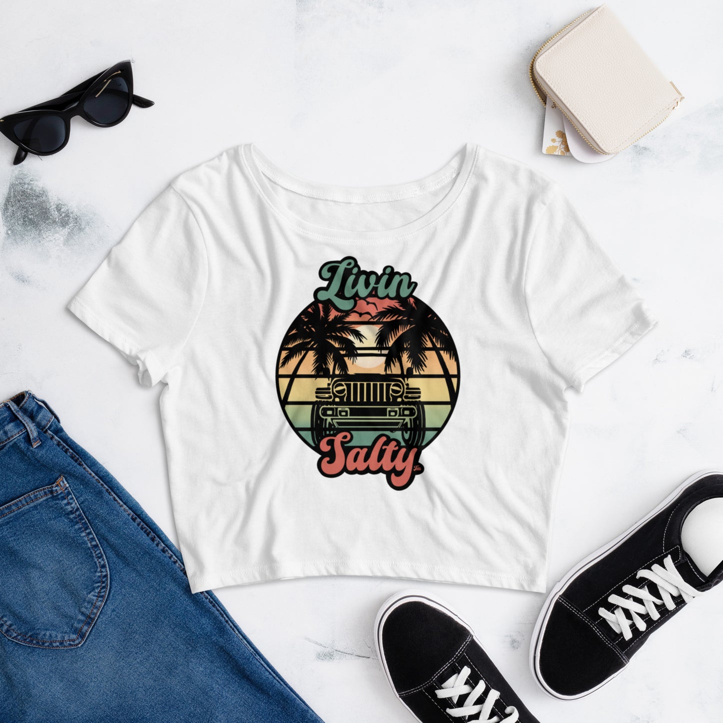 Women’s LIVIN SALTY Jeep/Beach Crop Tee