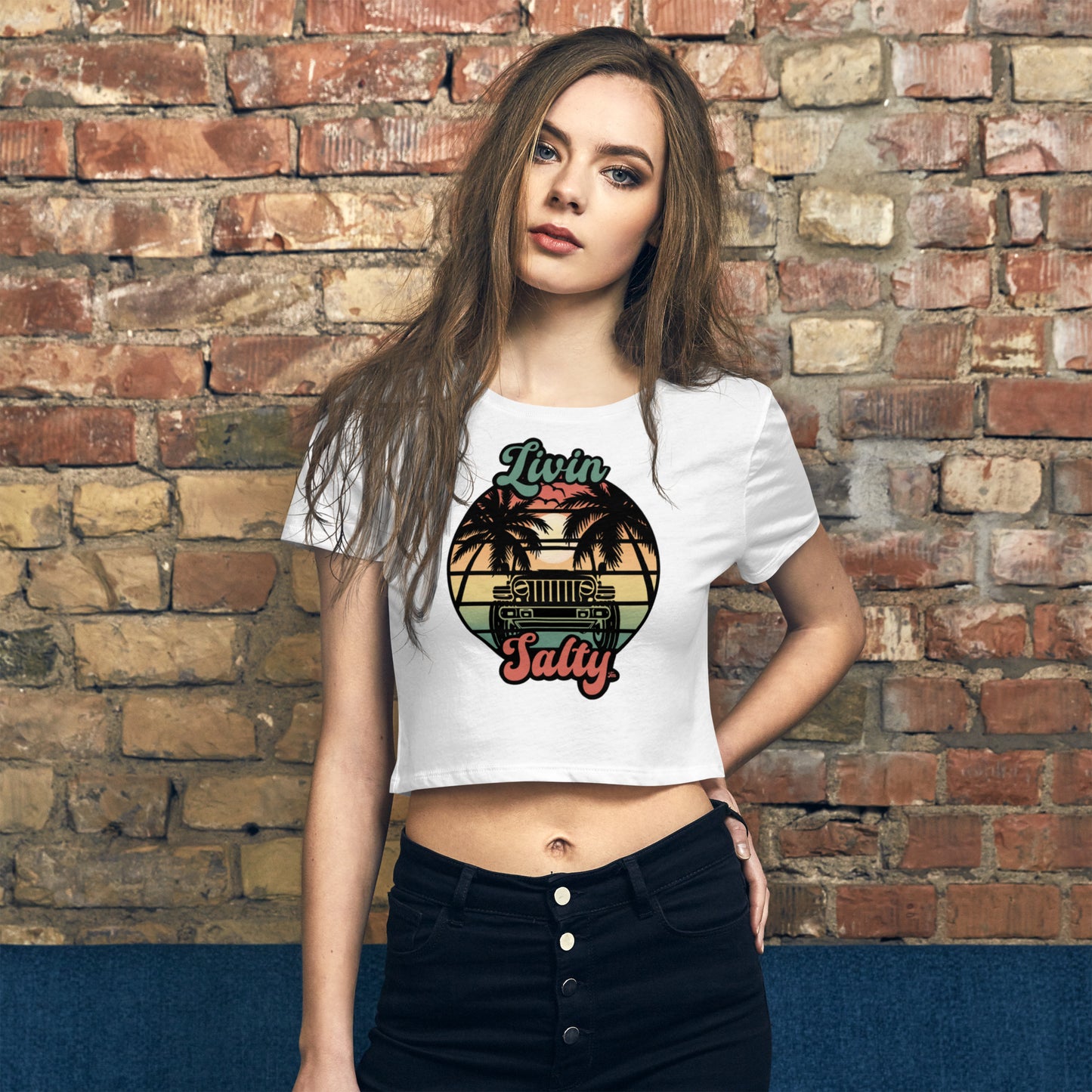Women’s LIVIN SALTY Jeep/Beach Crop Tee