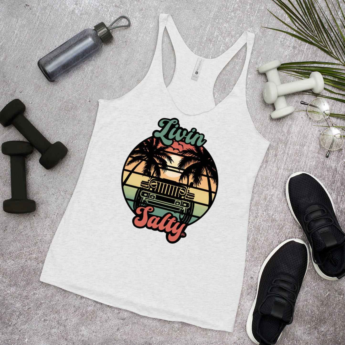 Women's Livin Salty Jeep/Beach Racerback Tank