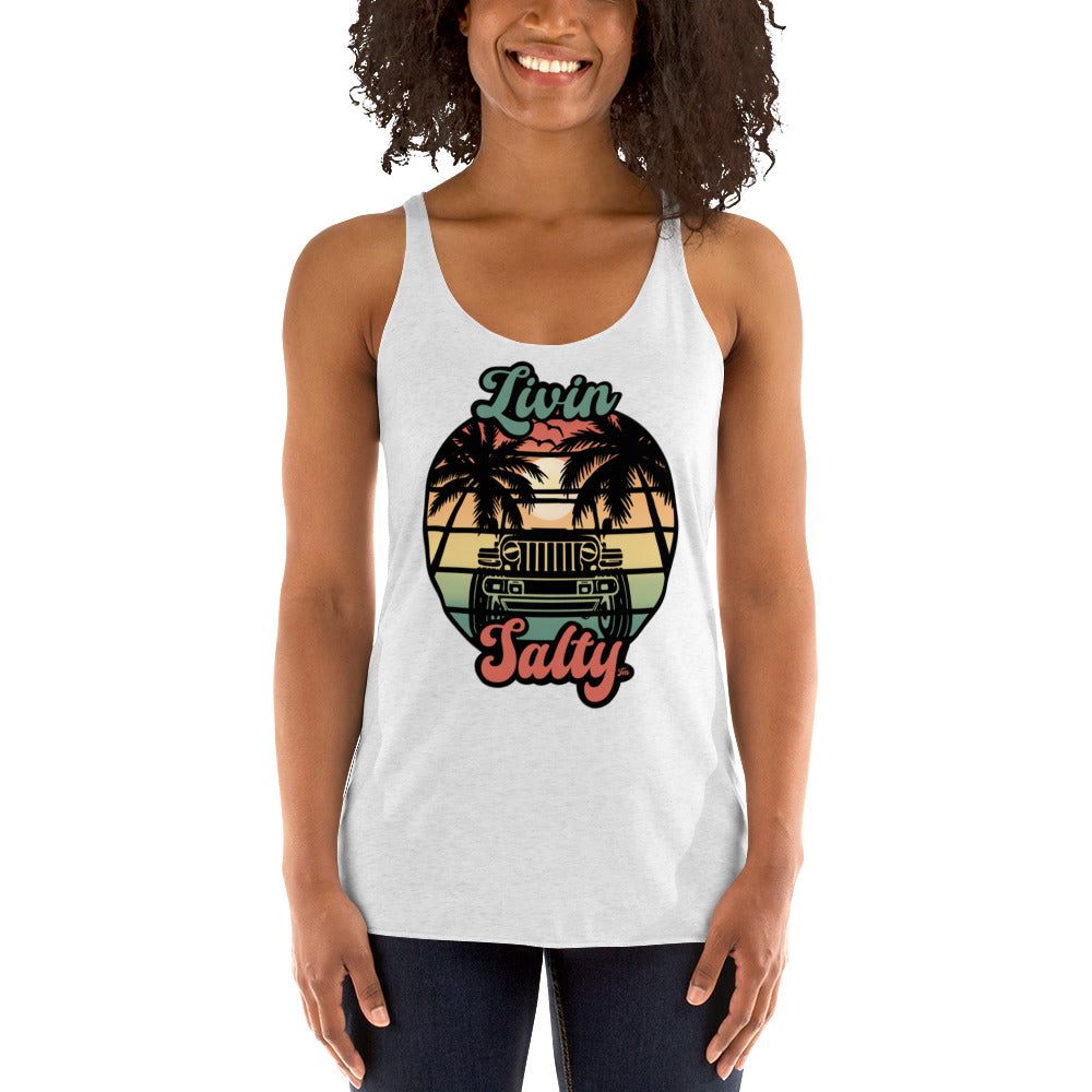 Women's Livin Salty Jeep/Beach Racerback Tank