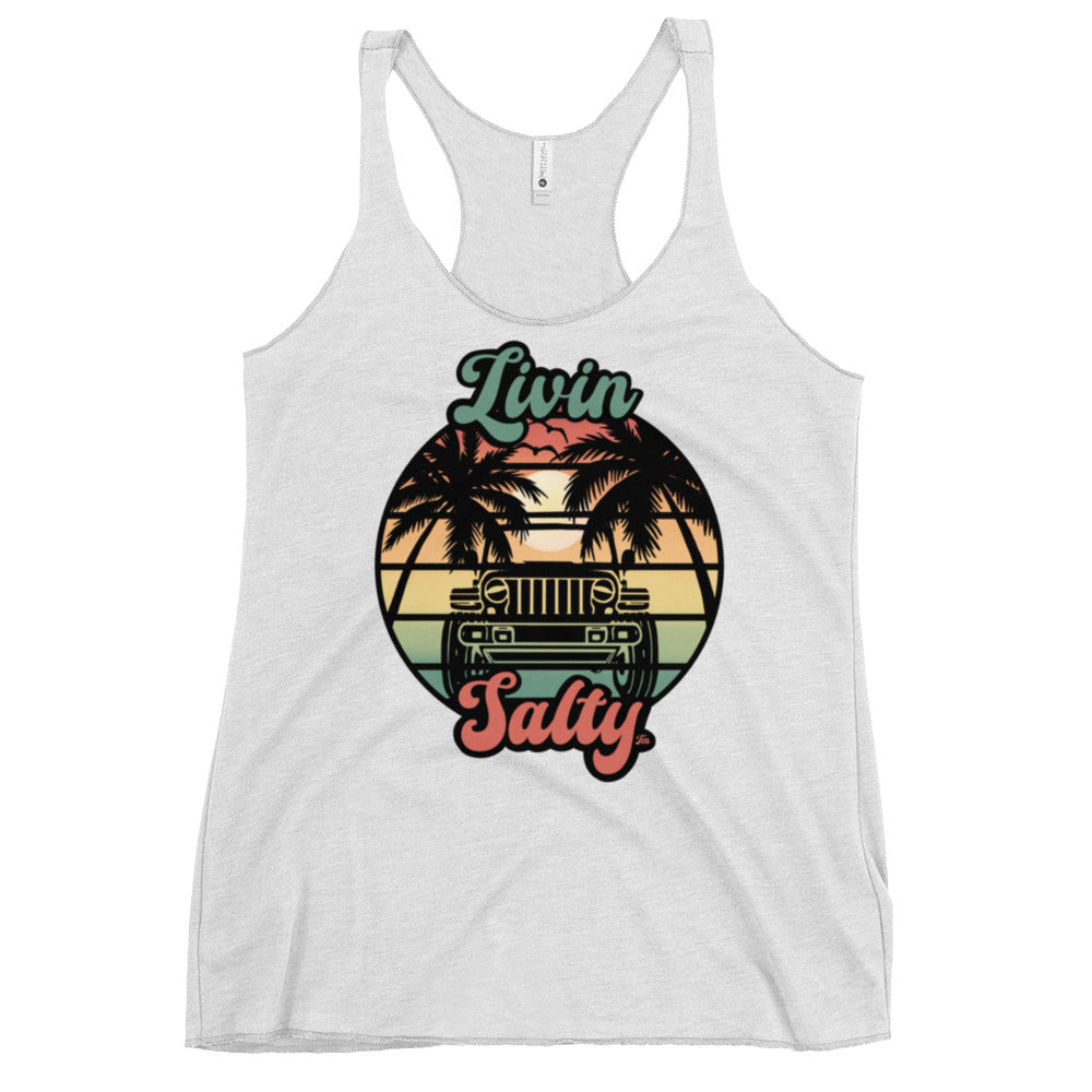Women's Livin Salty Jeep/Beach Racerback Tank