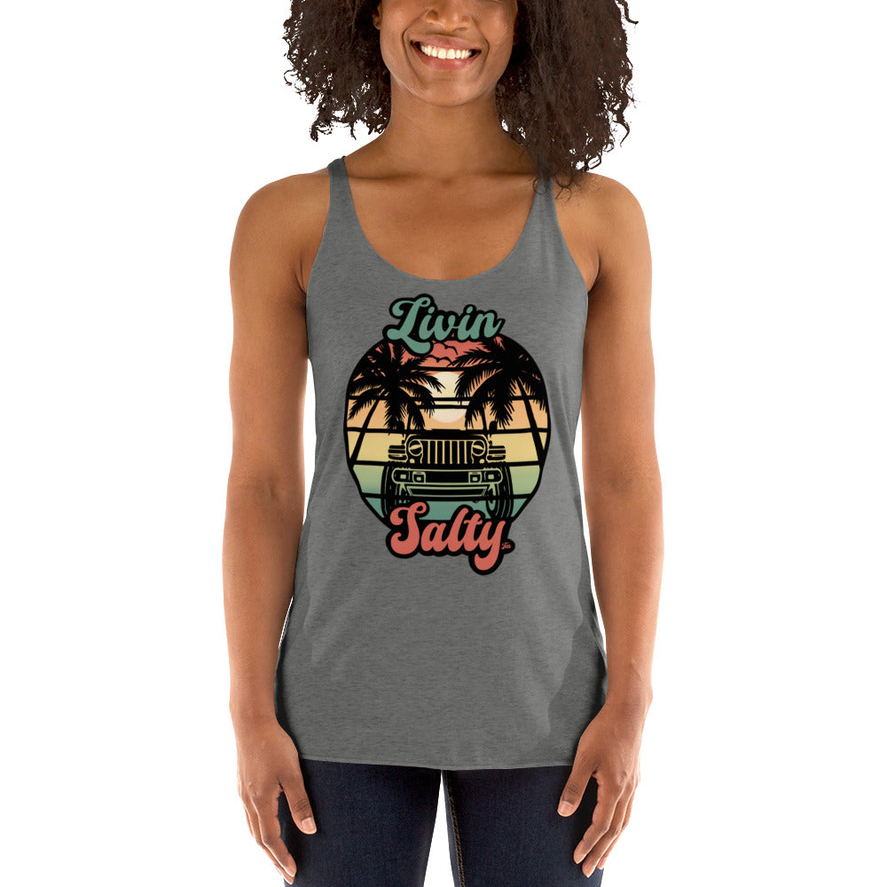 Women's Livin Salty Jeep/Beach Racerback Tank