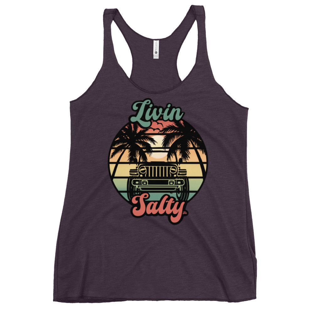 Women's Livin Salty Jeep/Beach Racerback Tank