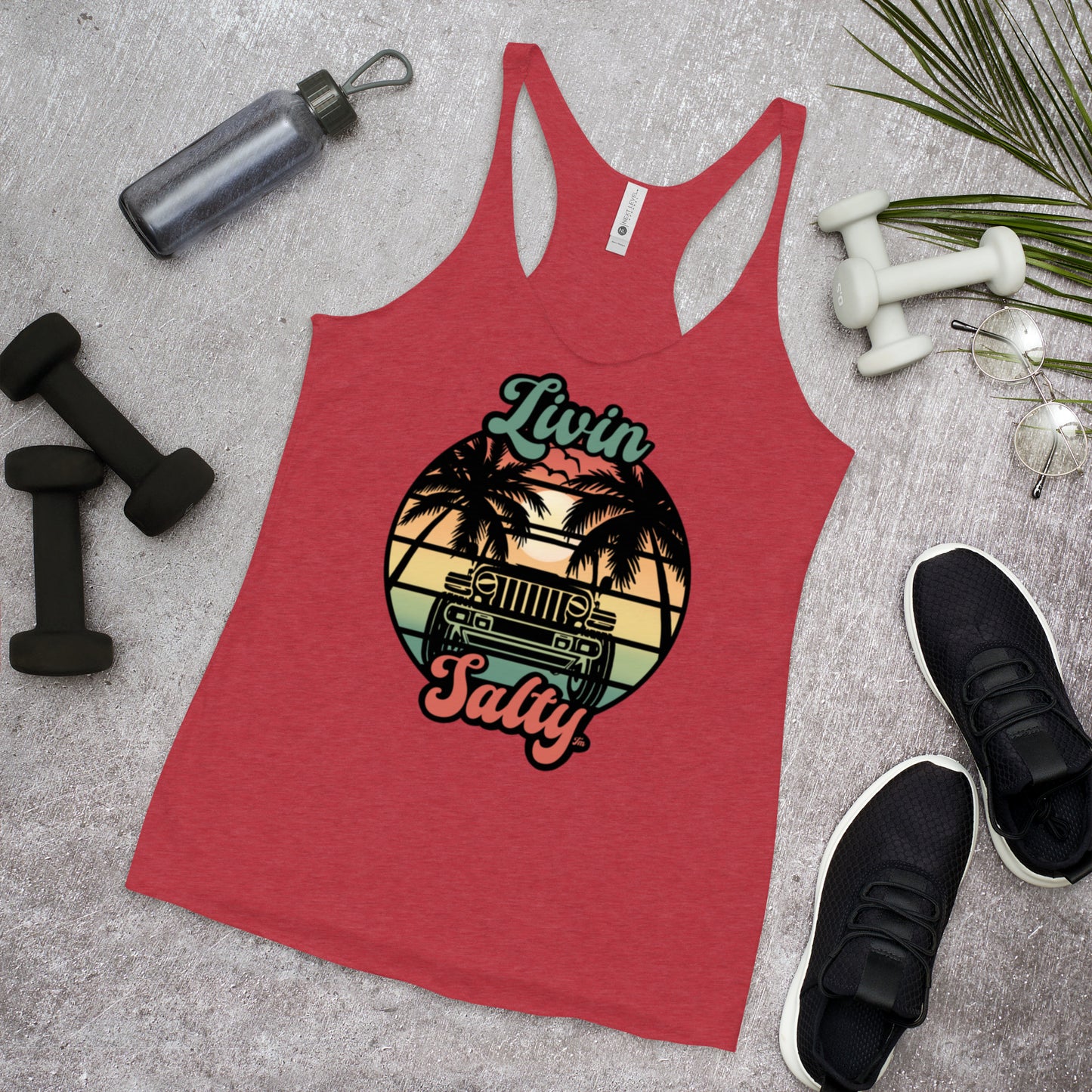Women's Livin Salty Jeep/Beach Racerback Tank