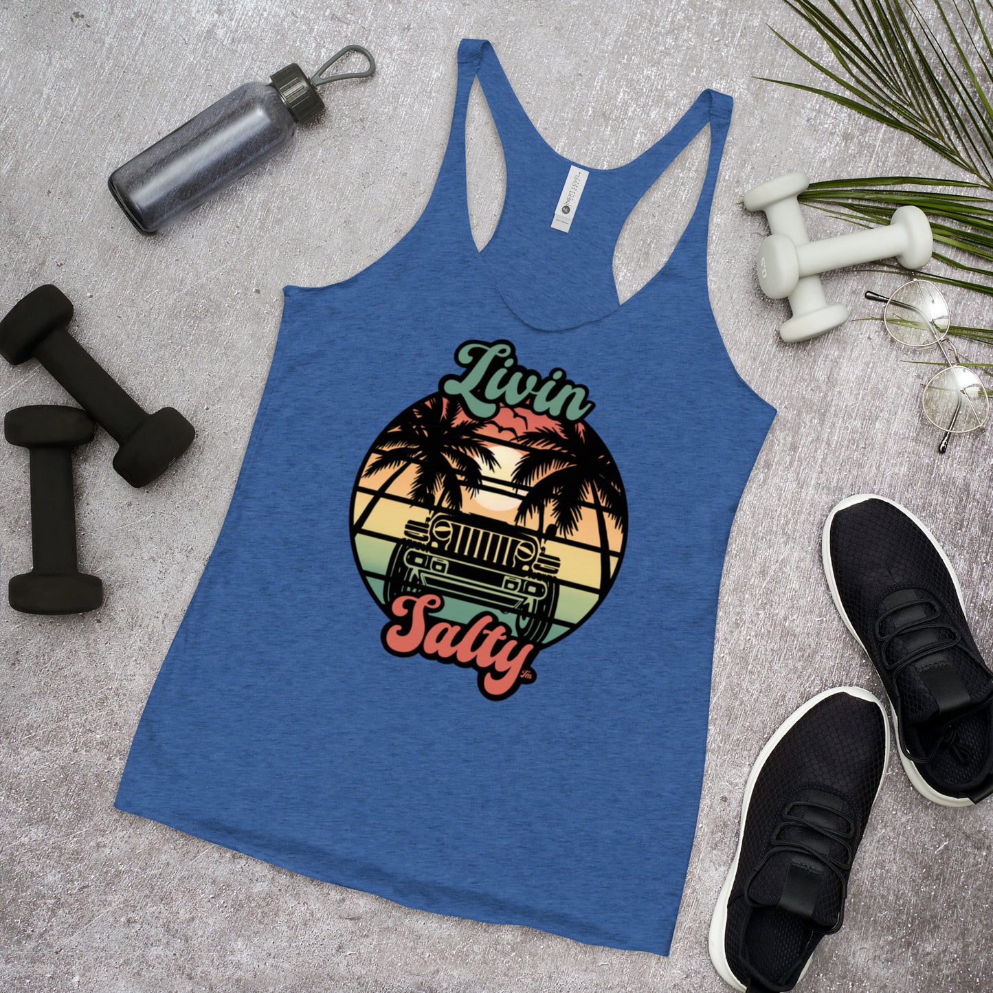 Women's Livin Salty Jeep/Beach Racerback Tank