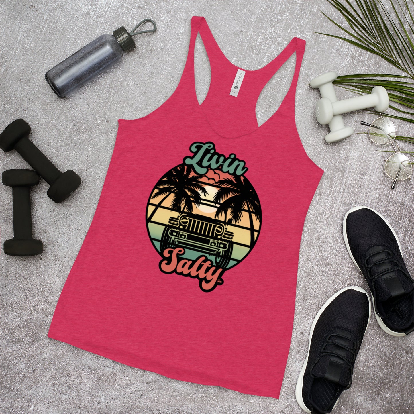 Women's Livin Salty Jeep/Beach Racerback Tank