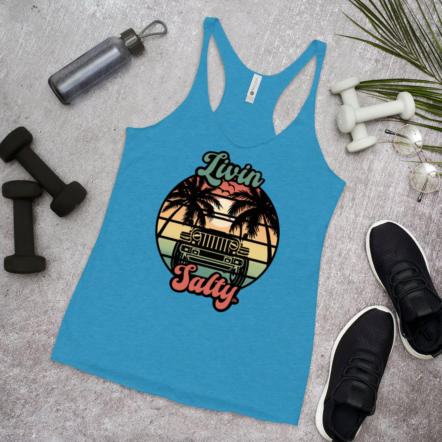Women's Livin Salty Jeep/Beach Racerback Tank