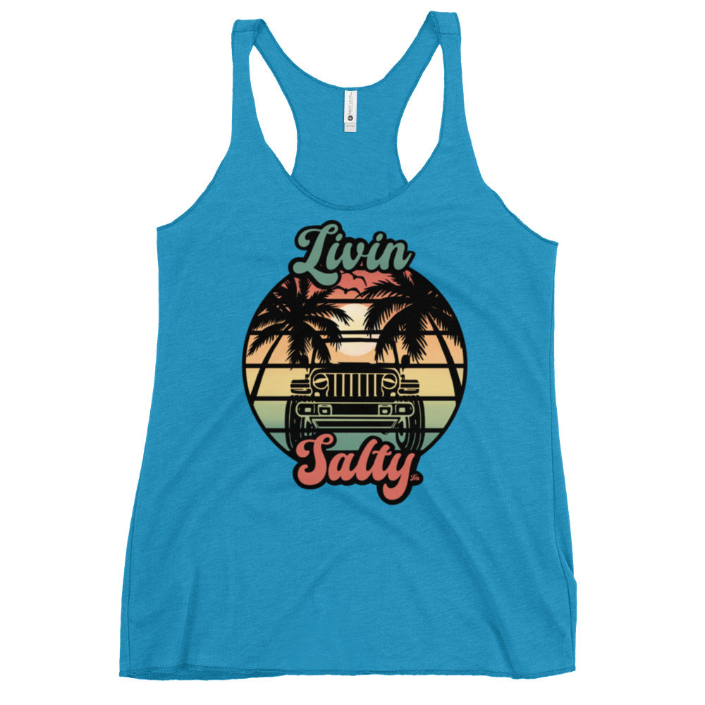 Women's Livin Salty Jeep/Beach Racerback Tank
