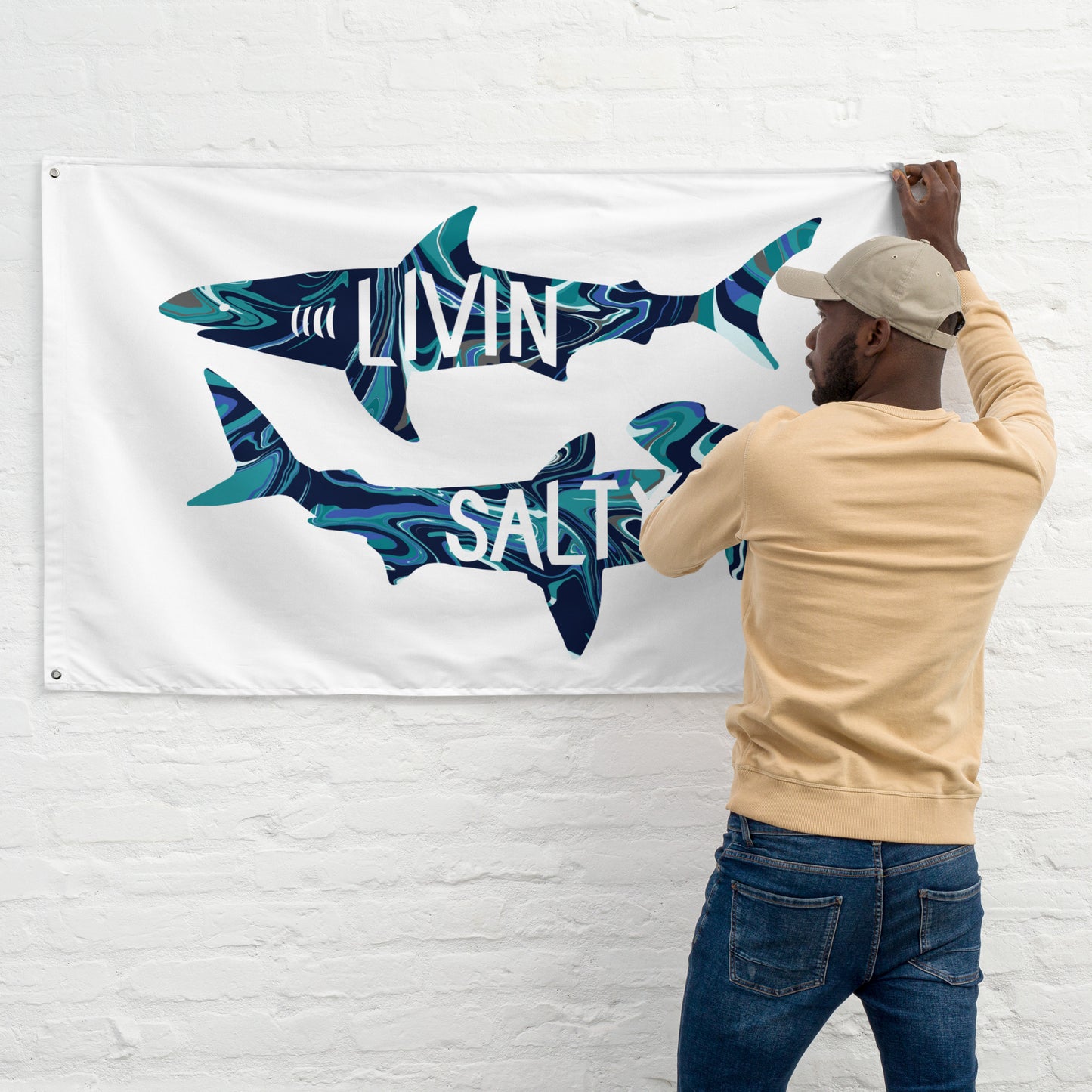 LIVIN SALTY Shark Flag