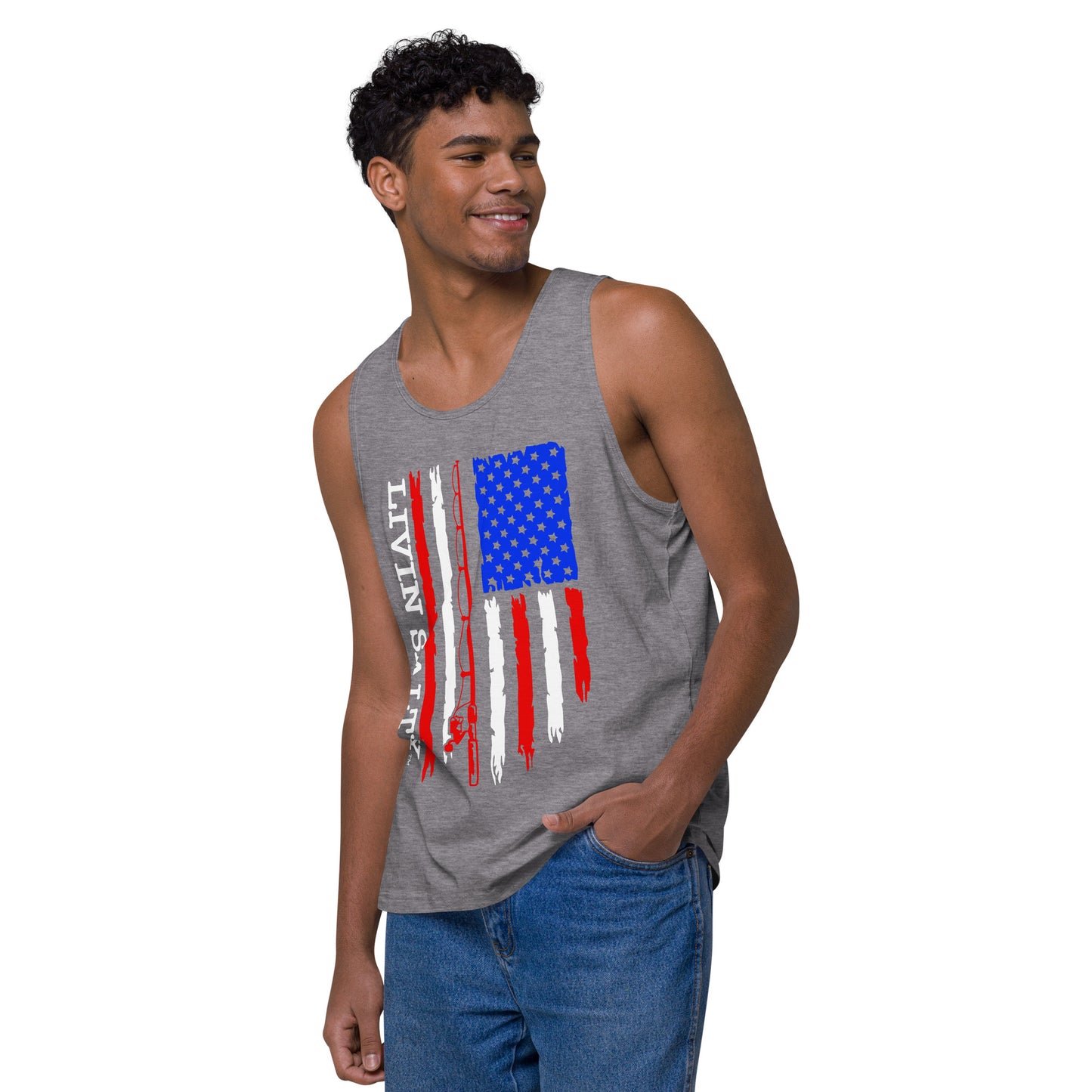 Men’s LIVIN SALTY RWB flag tank top