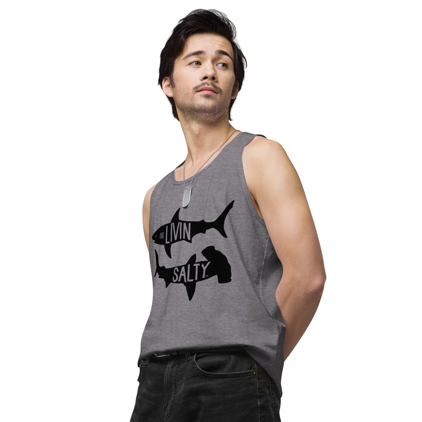 Men’s LIVIN SALTY black shark tank top