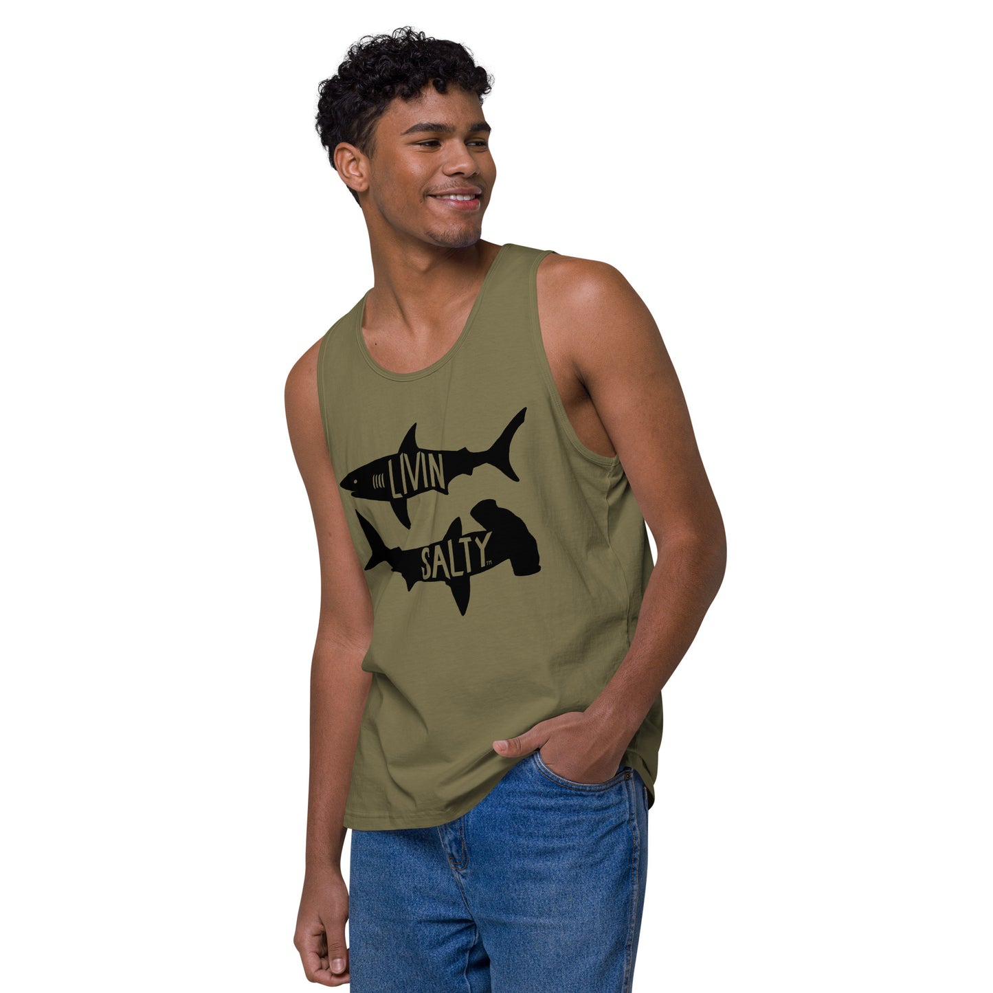 Men’s LIVIN SALTY black shark tank top
