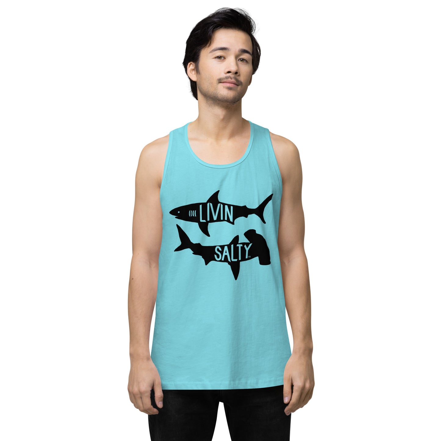 Men’s LIVIN SALTY black shark tank top