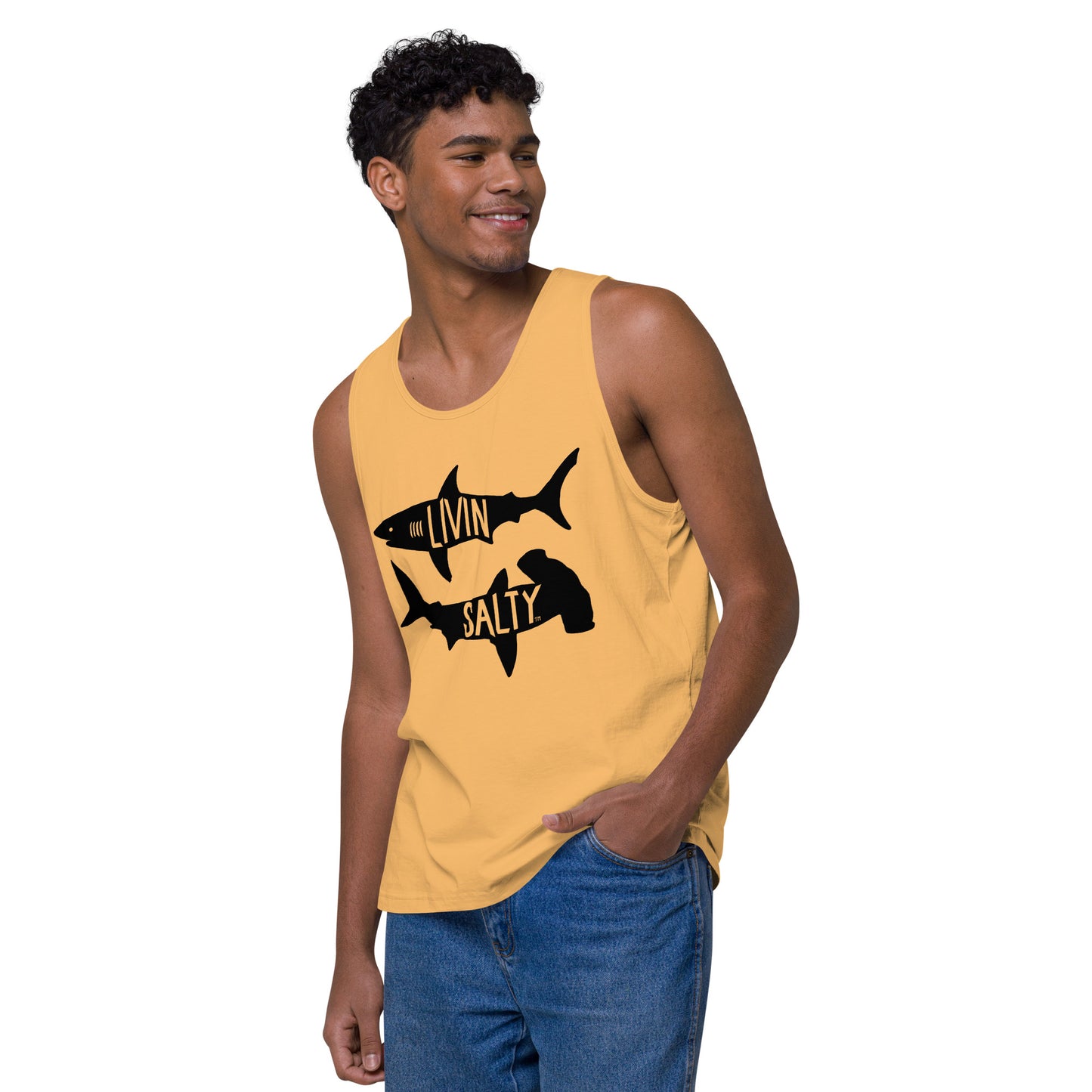 Men’s LIVIN SALTY black shark tank top