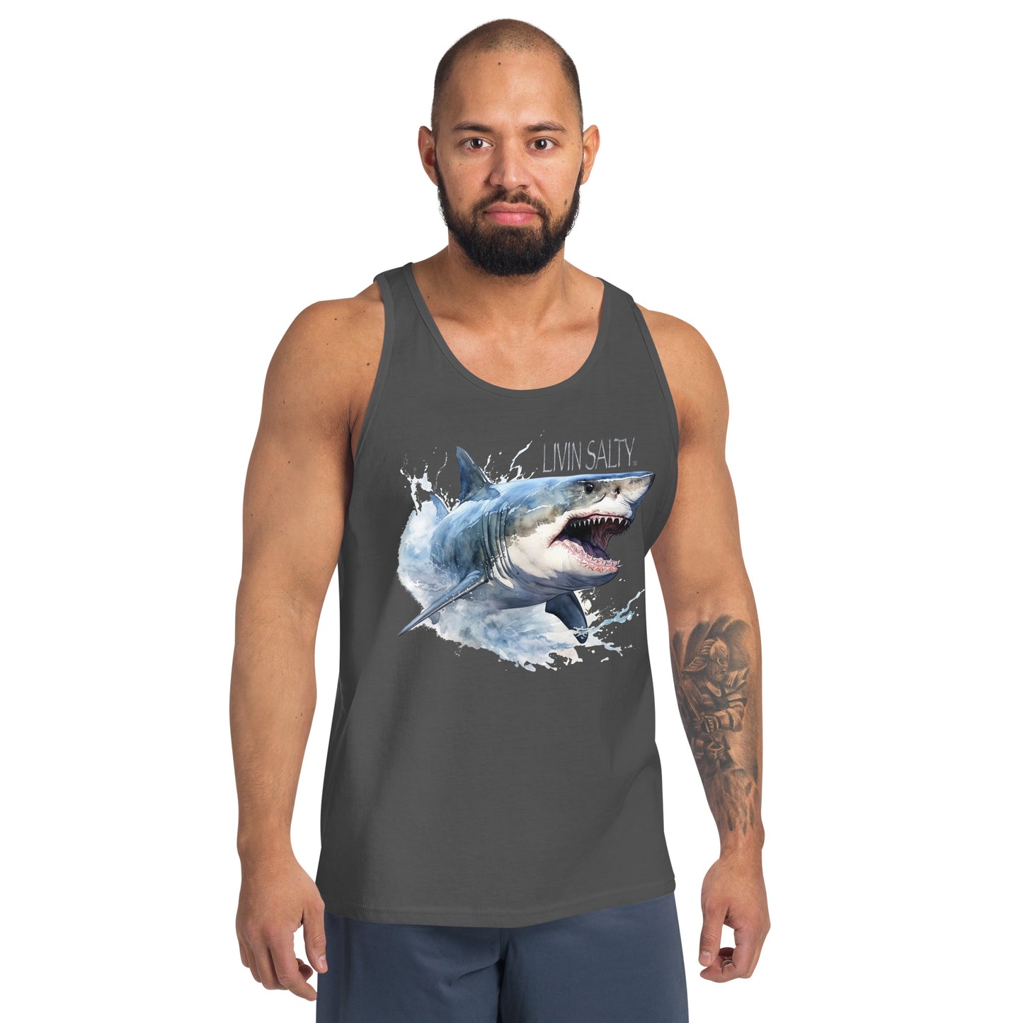 LIVIN SALTY Great White Shark Men's Tank Top