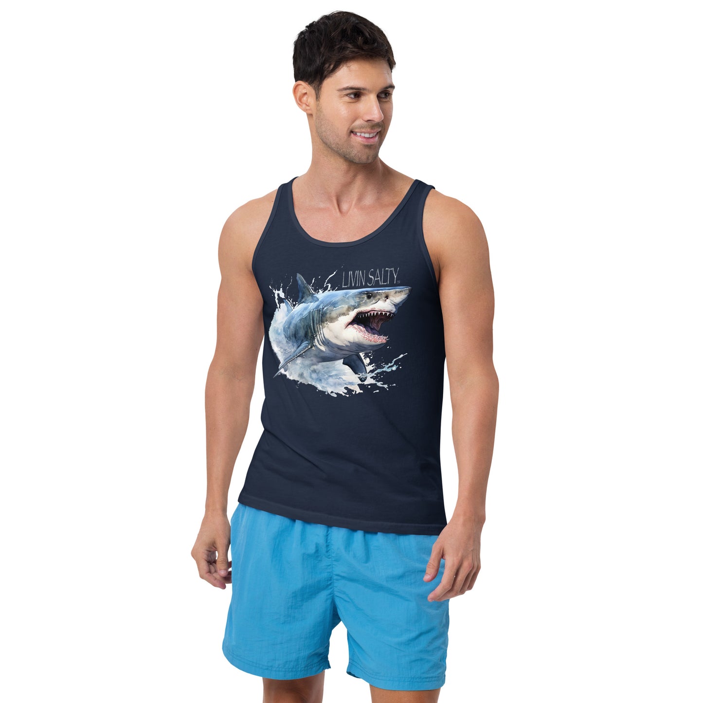 LIVIN SALTY Great White Shark Men's Tank Top