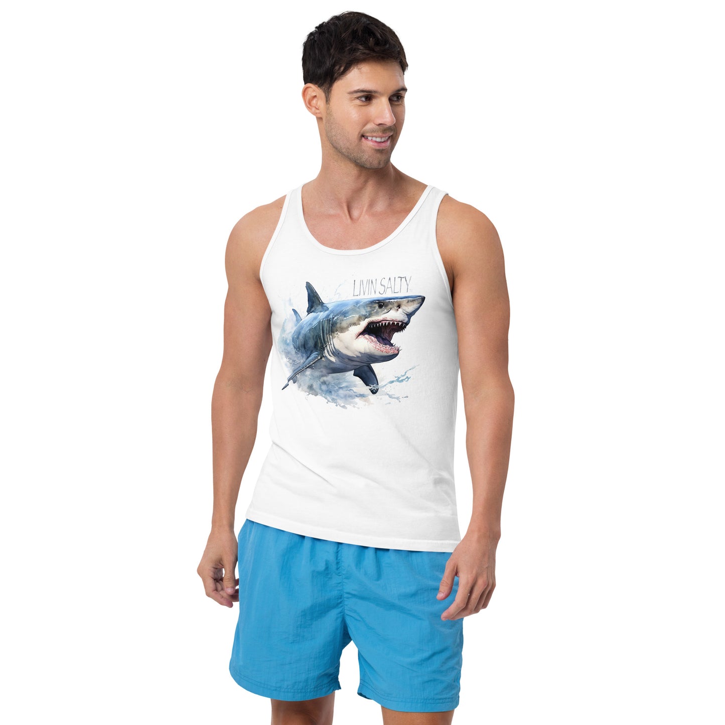 LIVIN SALTY Great White Shark Men's Tank Top