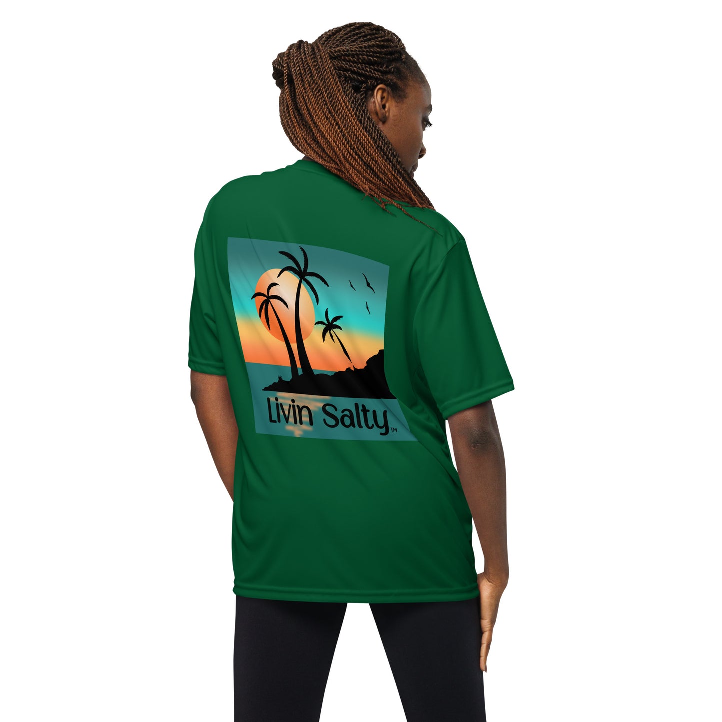 Dry fit LIVIN SALTY palm trees/sunset t-shirt