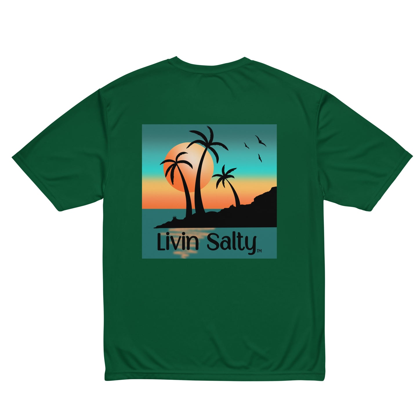 Dry fit LIVIN SALTY palm trees/sunset t-shirt