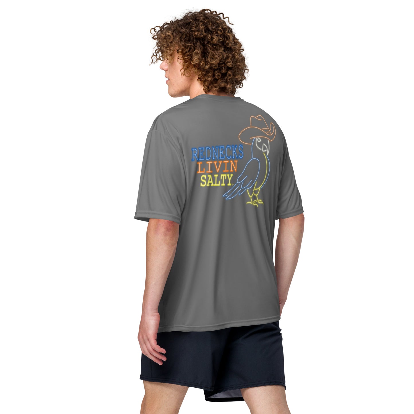 Unisex SPF REDNECKS LIVIN SALTY Neon Parrot t-shirt