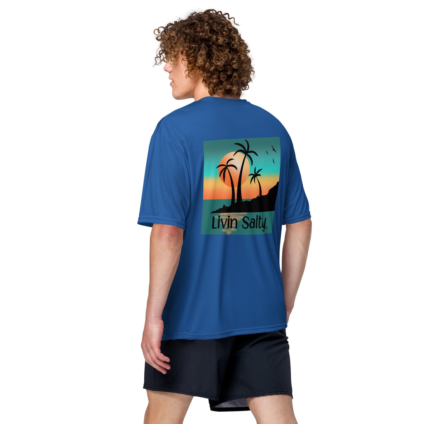 Dry fit LIVIN SALTY palm trees/sunset t-shirt