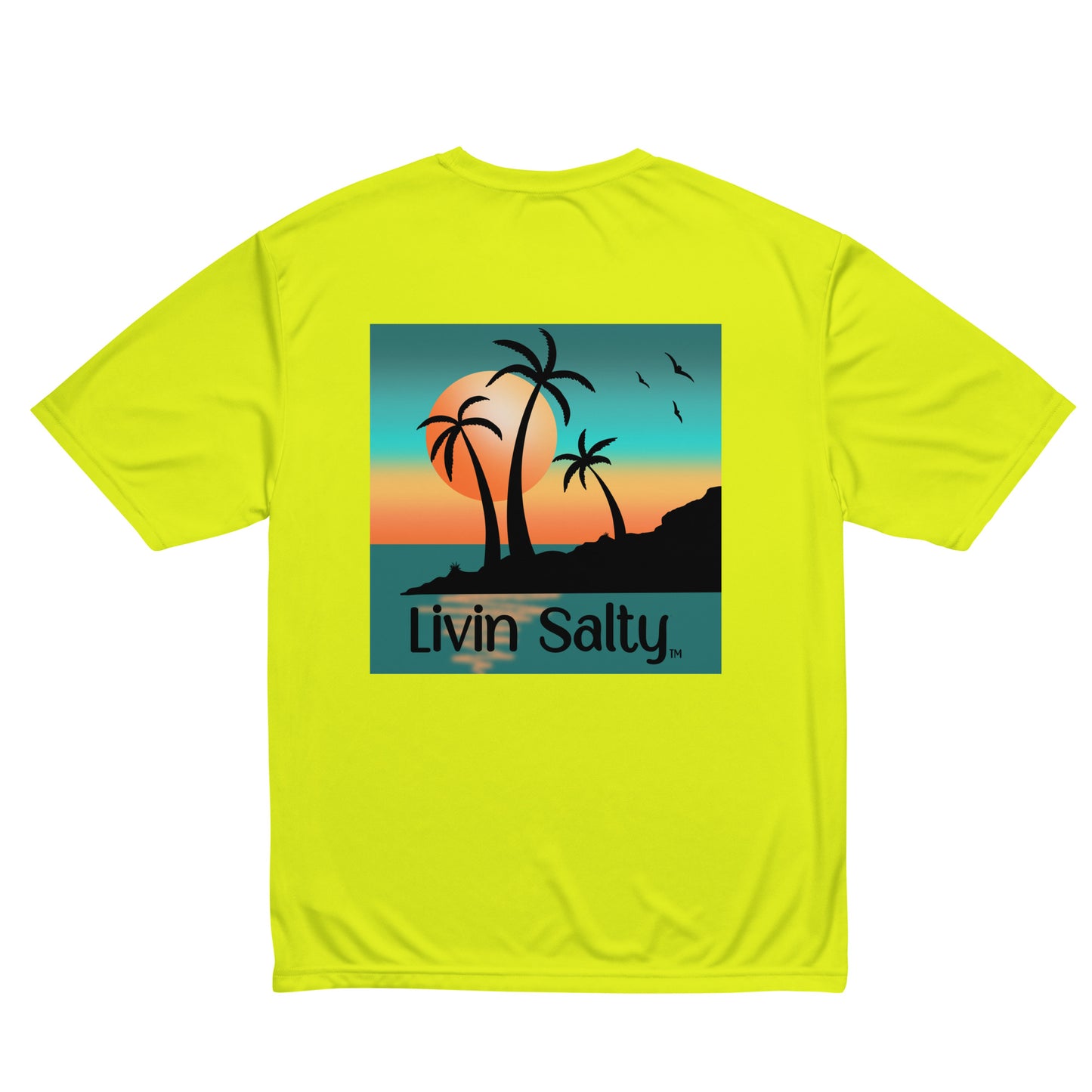 Dry fit LIVIN SALTY palm trees/sunset t-shirt