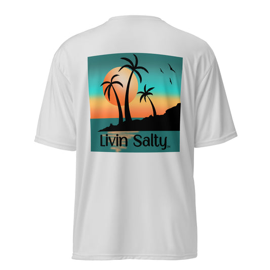 Dry fit LIVIN SALTY palm trees/sunset t-shirt