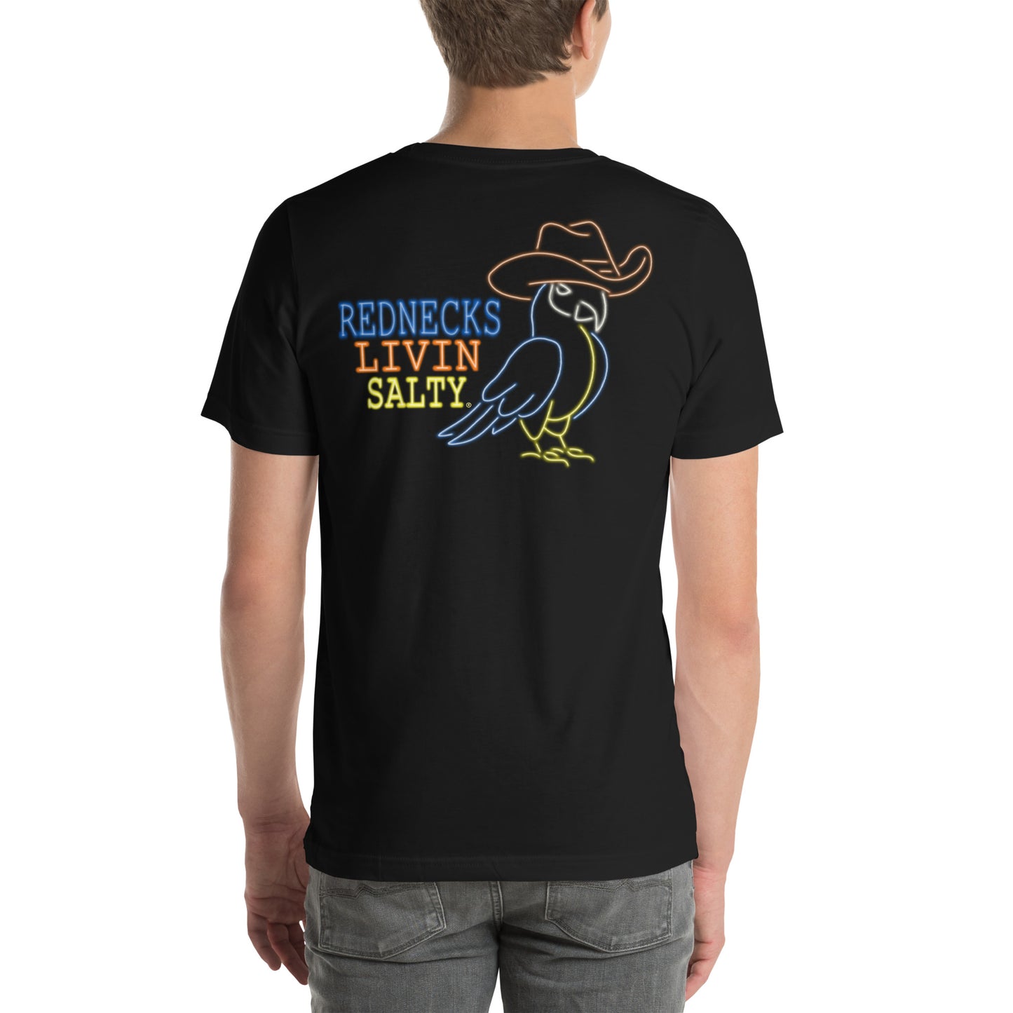 Unisex REDNECKS LIVIN SALTY Neon Parrot t-shirt