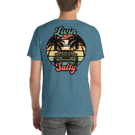 Unisex Livin Salty Jeep/Beach cotton t-shirt