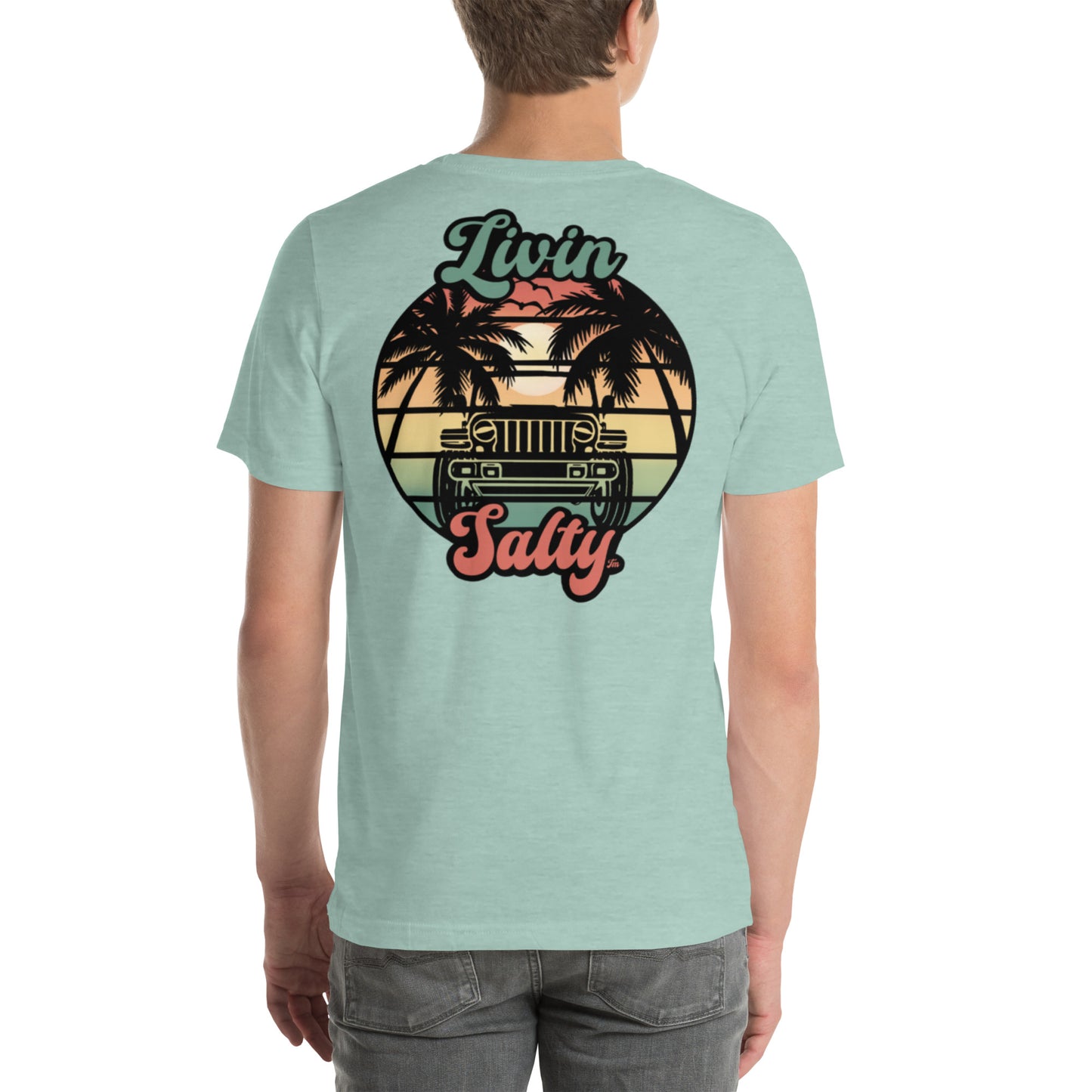 Unisex Livin Salty Jeep/Beach cotton t-shirt
